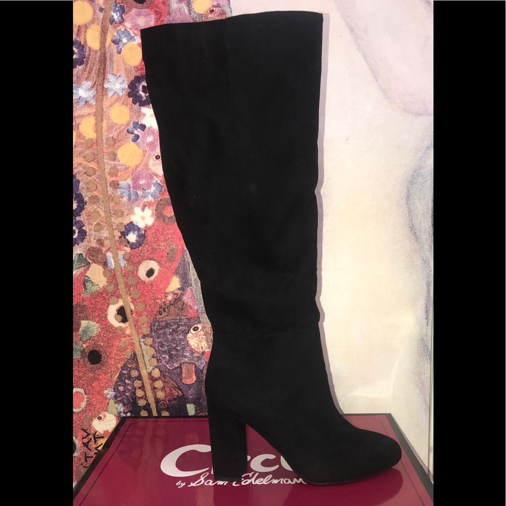 Sam Eldelman Calla Black Faux Suede Knee Boots 8W